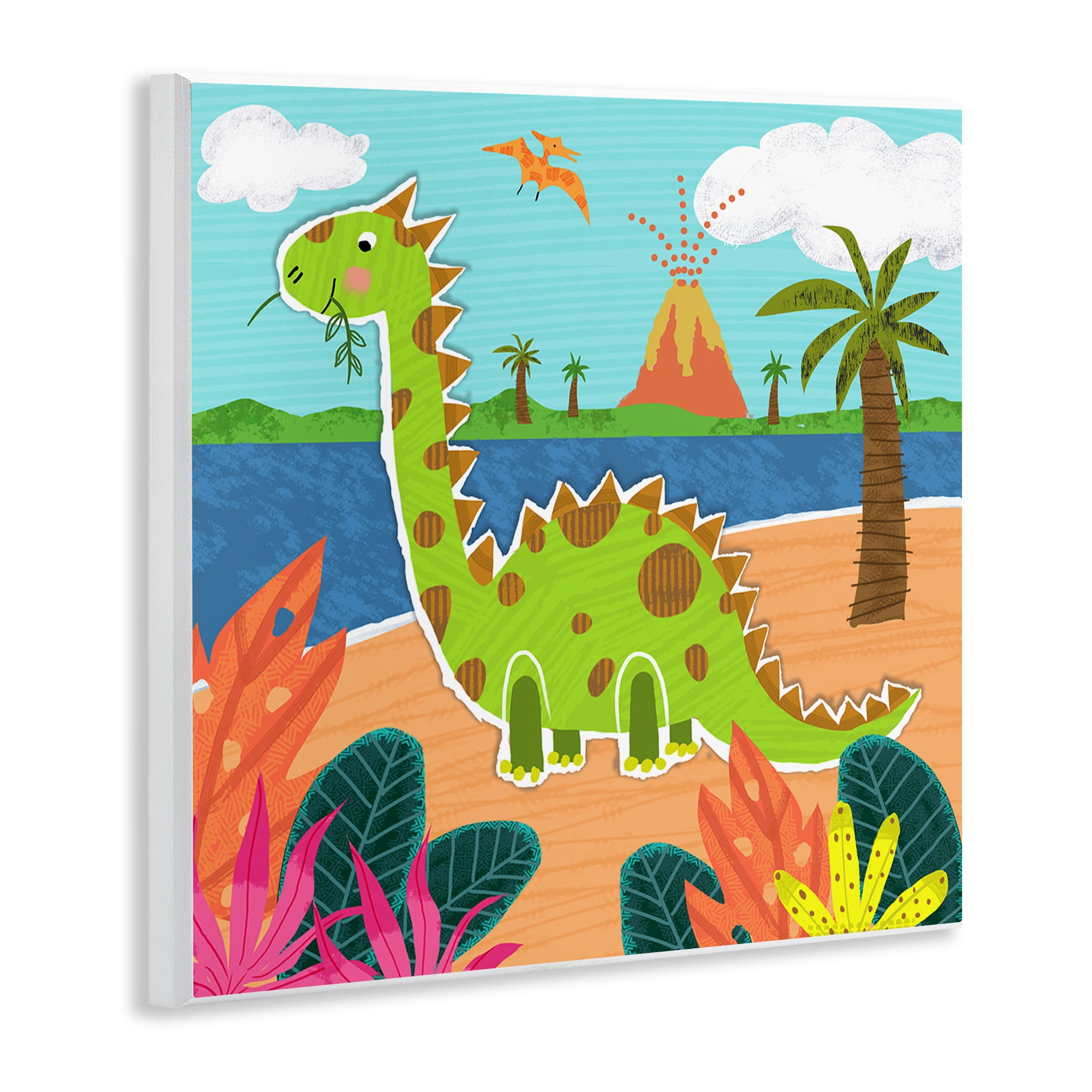 Stupell Industries Dinosaur on Beach Animals Painting Unframed Art Print Wall Art, 12 x 12