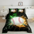 thumbnail image 3 of Feelyou Baseball Sports Boys Bedding Comforter Set, Green Yellow Lightning Twin Comforter Sets, Neon Gradient Honeycomb Reversible Bedding Set, Lightweight Room Decor, 2 Pieces, 3 of 9