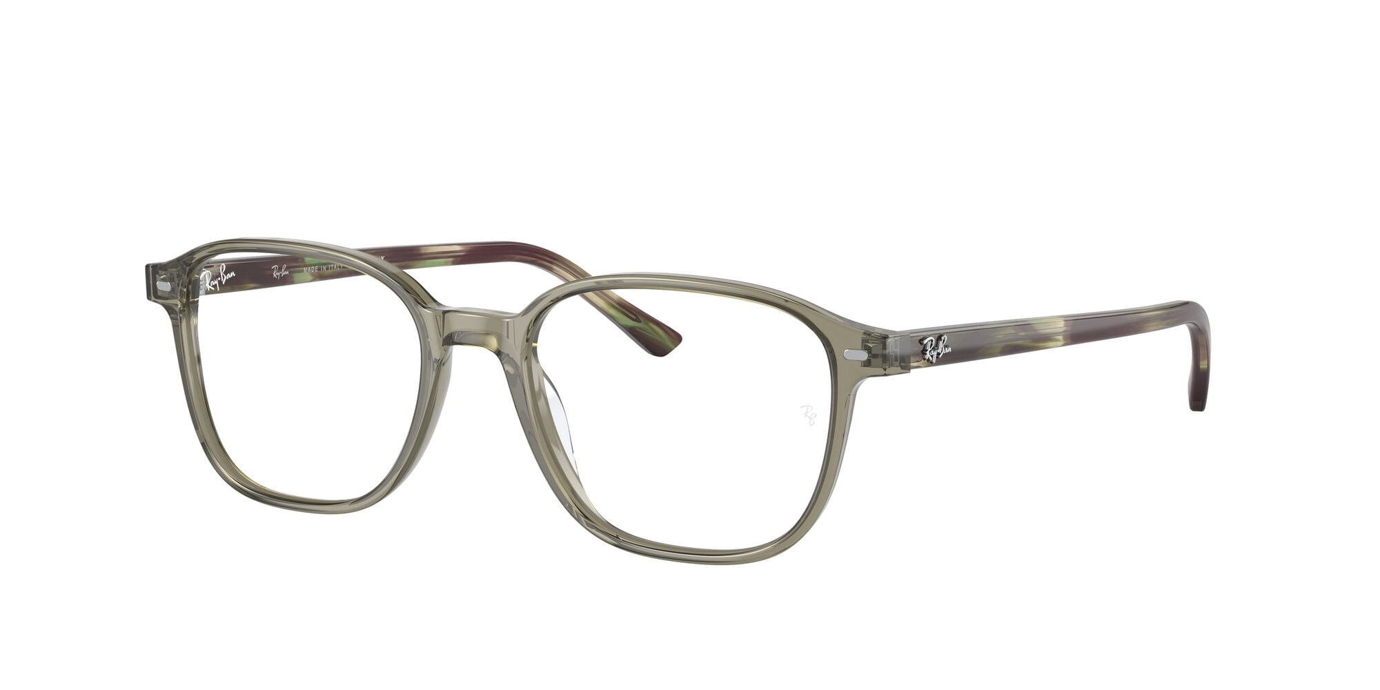 Ray-Ban Leonard Optics Glasses, Prescription Eyeglasses with Case, Demo Lens/Transparent Green, Size 51