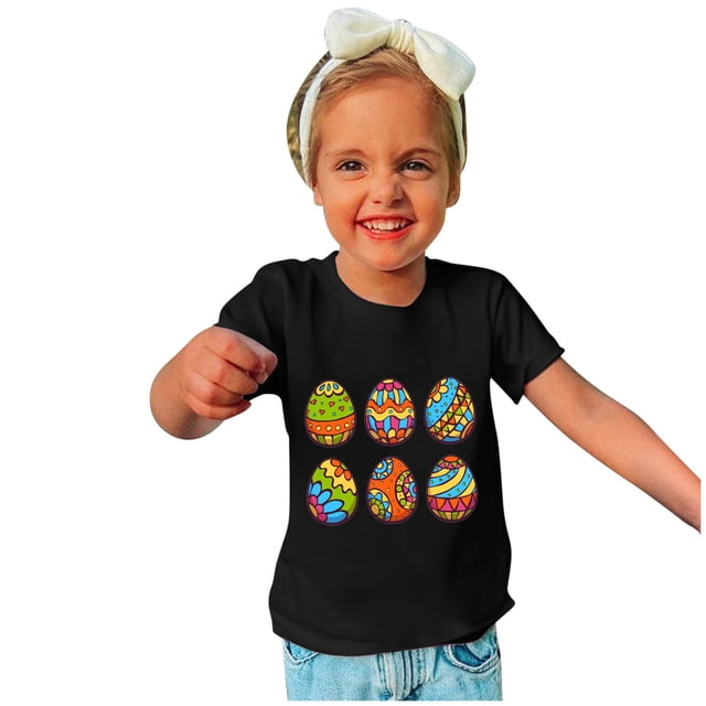 Qiopertar Haut à Manches Courtes Imprimé Col Rond Mignon Mode pour Enfants Garçons Filles en Solde à Moins de 5$ en Solde