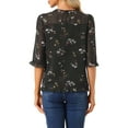 thumbnail image 4 of INSPIRE CHIC Women's Tops 3/4 Sleeves Ruffle Hem Floral Chiffon Shirt Blouses Black-Light Blue Floral M, 4 of 8