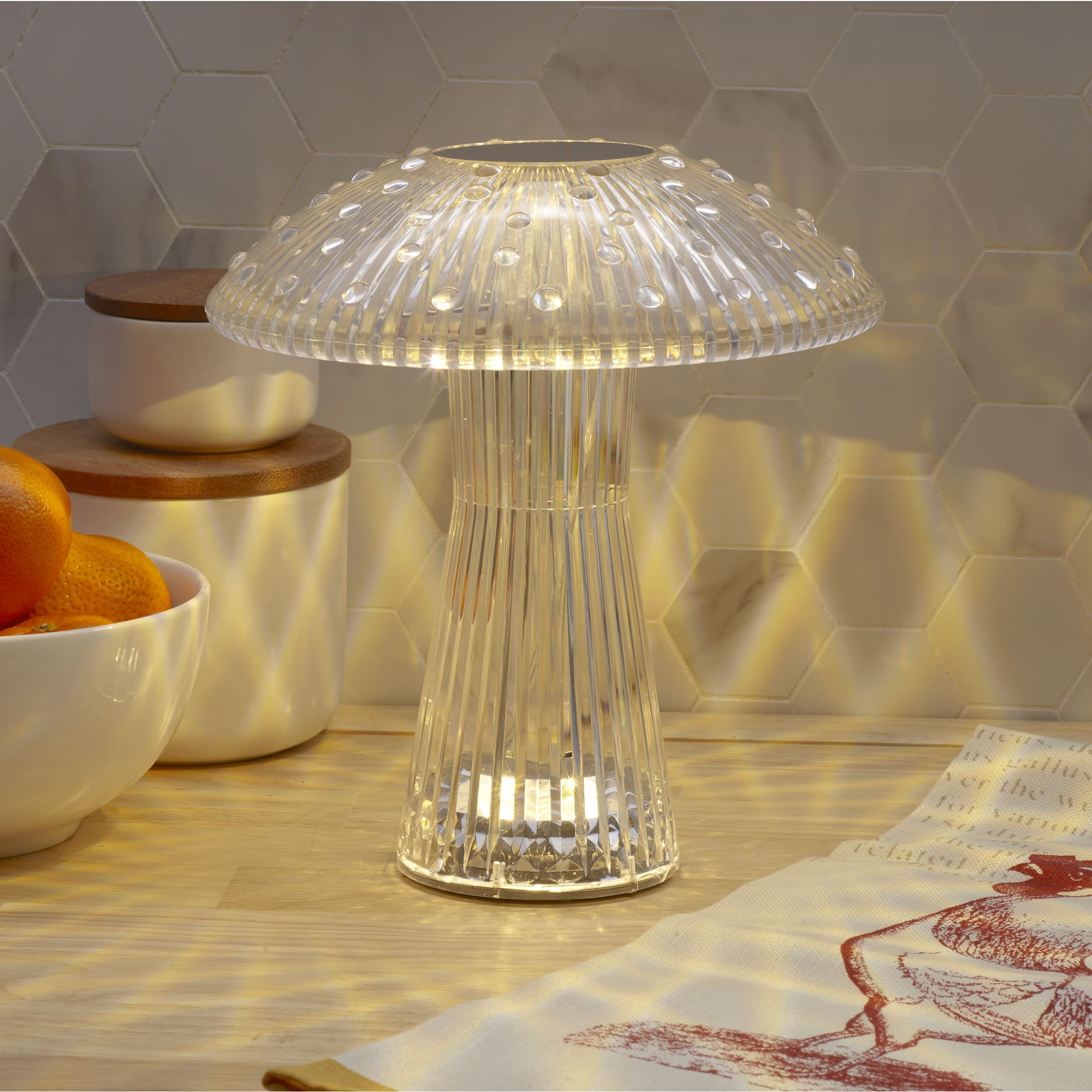 Home Accents 8-inch Acrylic Mushroom LED Rechargeable Cordless Lamp, Clear