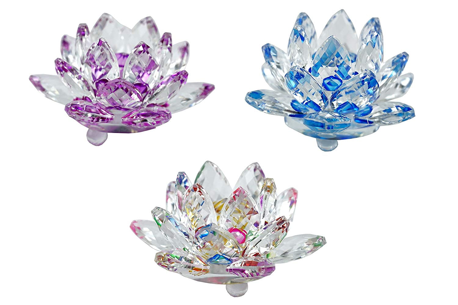 XXXXX Set of 3 inch Lotus Flower Sapphire Sparkle Crystal - Multicolor ...