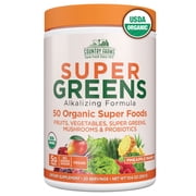 Country Farms Organic Super Greens Powder, 50 Organic Superfoods, Greens Drink Mix with Fruits, Vegetables, Fiber, Probiotics & Mushrooms, Supports Energy, Gut Health & Digestion, Pineapple Mang