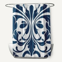 Simply Daisy 70" W x 73" H British Colonial Geometric Print Polyester Shower Curtain, Blue