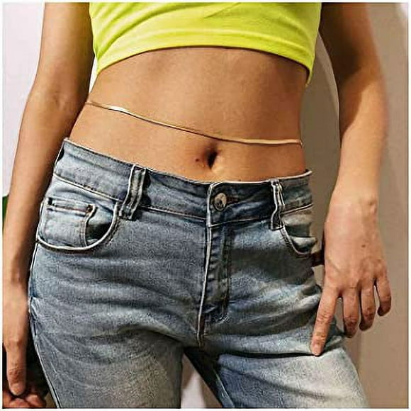 SHAR Boho Snake Waist Chain Herringbone Link Chain Vintage Belly Chain Flat Snake Chain Minimalist Body Chain Flexible Snake Waist Chain Accessories