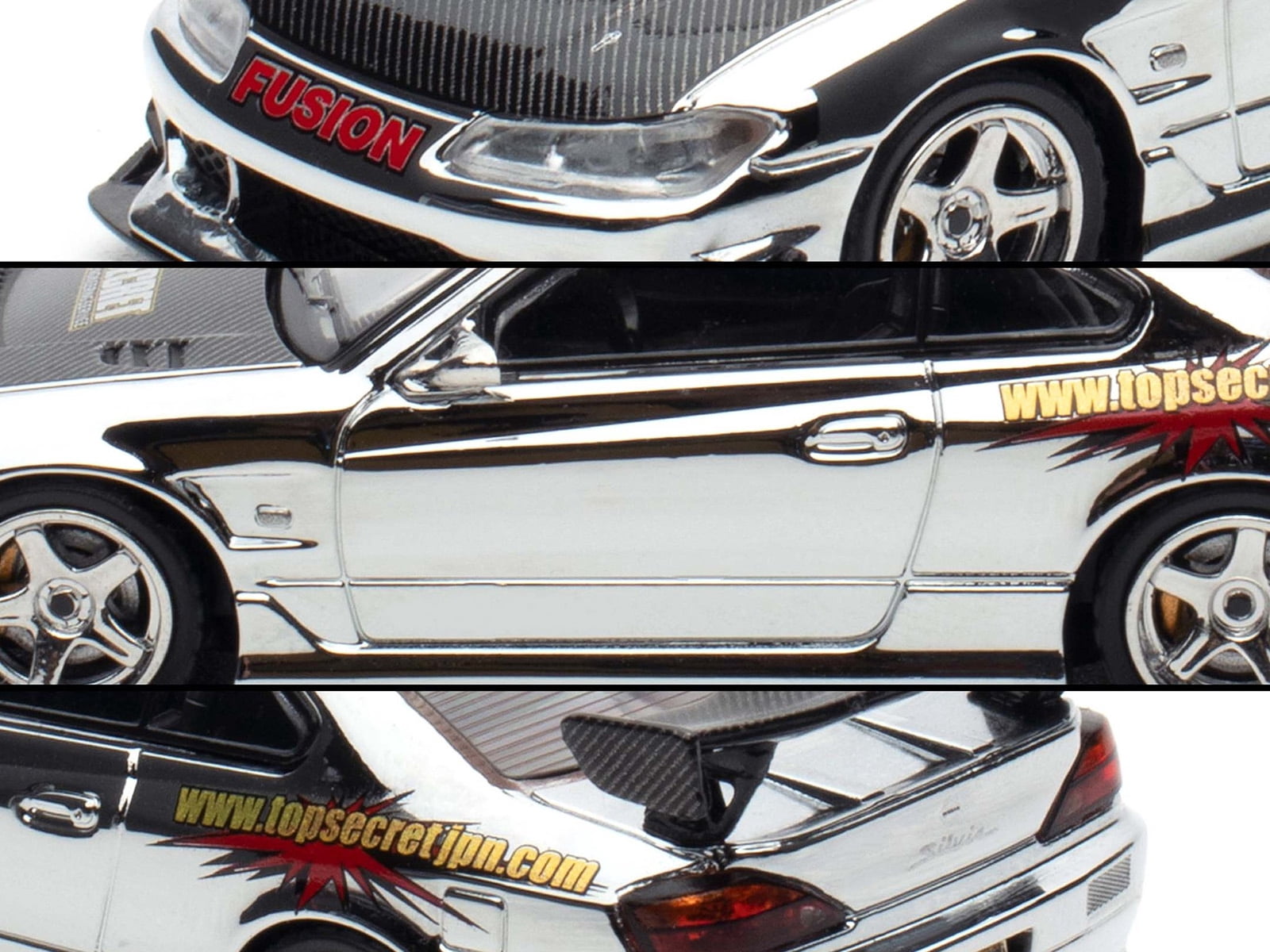 Nissan Silvia (S15) RHD Chrome w/Carbon Hood "Tokyo Auto Salon Kuala Lumpur 2025 Event Ed" 1/64 Diecast Model Car by Inno Models