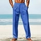 thumbnail image 5 of Pantalones largos de poliéster para hombre, informales, lisos, rectos, con cordón, con bolsillo y cintura elástica, 5 of 8