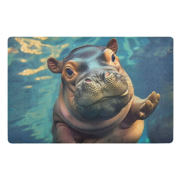 JSTEL Hippo Animal Front Door Mat Outside Entrance 32x20 Inch Doormat for Outdoor Indoor Washable Non Slip Floor Mats