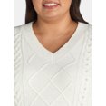 thumbnail image 3 of Terra & Sky Women's Plus V Neck Cable Beaded Sweater, Sizes 0X-5X, 3 of 5