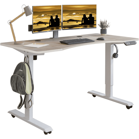 CometMin Electric Height Adjustable Stand up Desk Computer Table Ergonomic Desk 55" Maple Finish