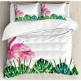 thumbnail image 3 of Tropical Duvet Cover Set Twin Size, Exotic Nature Botanical Artwork with Leaves and Flamingo Watercolors Artwork, Decorative 2 Piece Bedding Set with 1 Pillow Sham, Green Pink Blue, by Ambesonne, 3 of 3