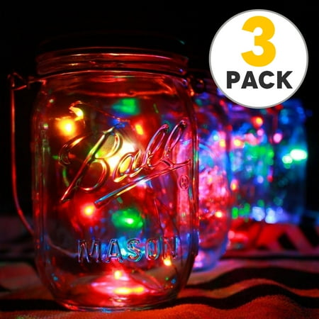Mason Jar String Lights Solar 3pcs Solar Mason Jar Lid Lights, 10 Led String Fairy Star Firefly Jar Lids Lights, Perfect for Mason Jar Decor, Patio Garden Decor Solar Laterns Table Lamp ()