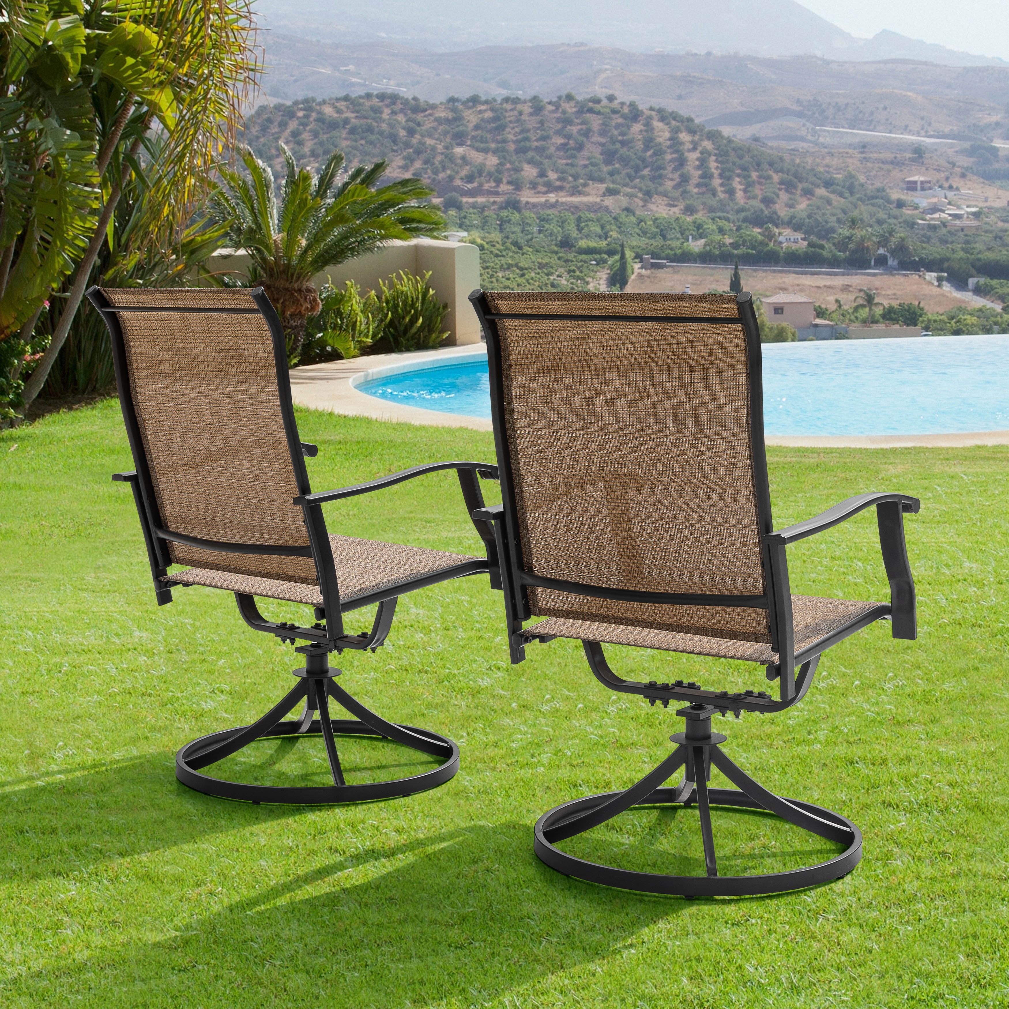 Nuu Garden Patio Swivel Chairs Set of 2, High-Back Outdoor Dining Chairs, All-Weather Textilene Outdoor Yard Chairs, Brown