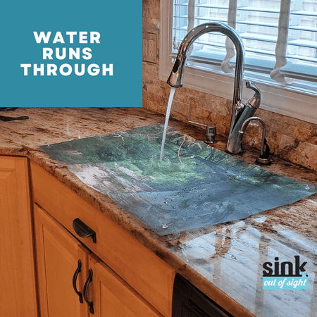 

Sink Out of Sight- Home Decor Kitchen Sink Cover Hot/Cold Liquids and Debris Pass Through Cover adjustable 2 sizes. Design: Single Sunshine Stream 30 x 20 SK1-SS