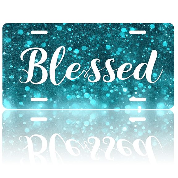 1 Pcs 2D Flat License Plate Covers & Frames, Blessed For Decorative Front, Waterproof For Decoration Aluminum License Plate Covers & Frames Cover For Men Women, 12" X 6"