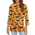 thumbnail image 4 of WTOBBY Women's 3/4 Sleeve Bat and Pumpkin Print Round Neck Casual T-Shirt Top Halloween Themed Fashion Tee for Autumn Holiday Celebration,Ginger L, 4 of 4