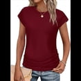 thumbnail image 3 of Camiseta de Corta con Cuello Redondo y Fruncido para Mujer, Color Rojo Vino, Talla L, 3 of 6