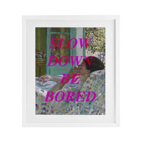 Stupell Industries Eclectic Slow Down Be Bored Classic White Framed Print Under Glass, 13 x 16, by Lil' Rue