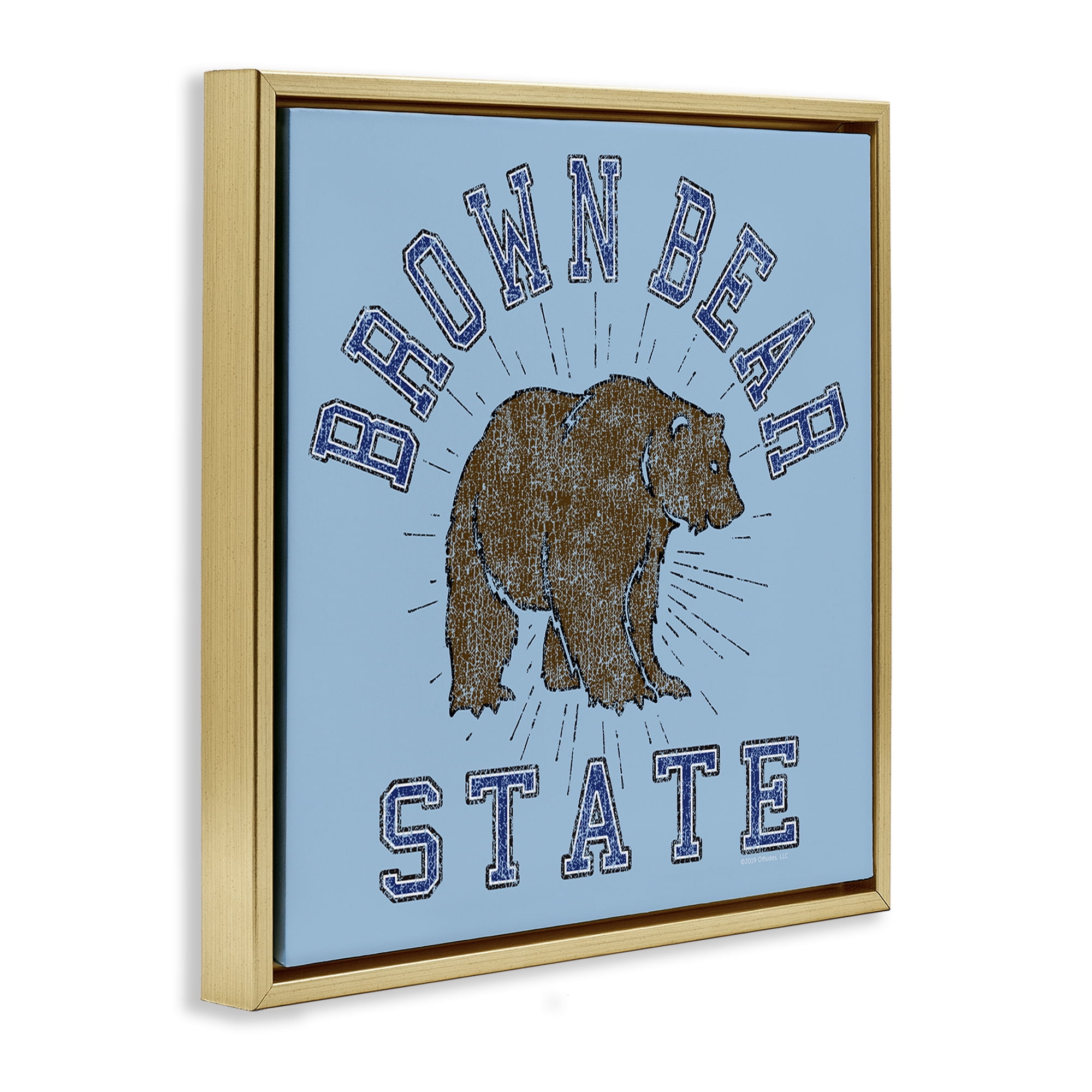 Stupell Industries Brown Bear Varsity State Novelty & Humor Painting Gold Floater Framed Canvas Art Print Wall Art, 25 x 25