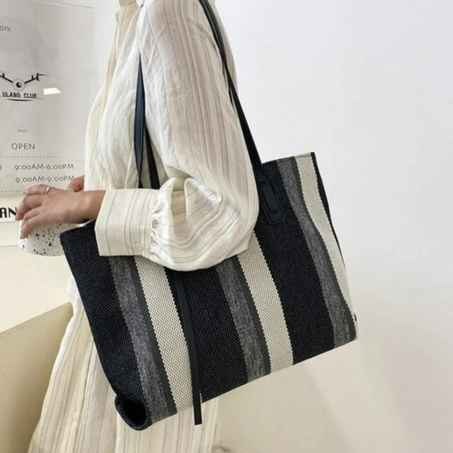 LHSHID Casual Canvas Totes Bags For Women Shoulder Bag Women's Big Capacity Striped Handbag Designer Tote Shopper Bag