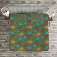 thumbnail image 3 of Ambesonne Fern Green Quilted Bedspread Set 3 Pcs, Floral Swirls, Queen Size, Orange Blue and Red, 3 of 3