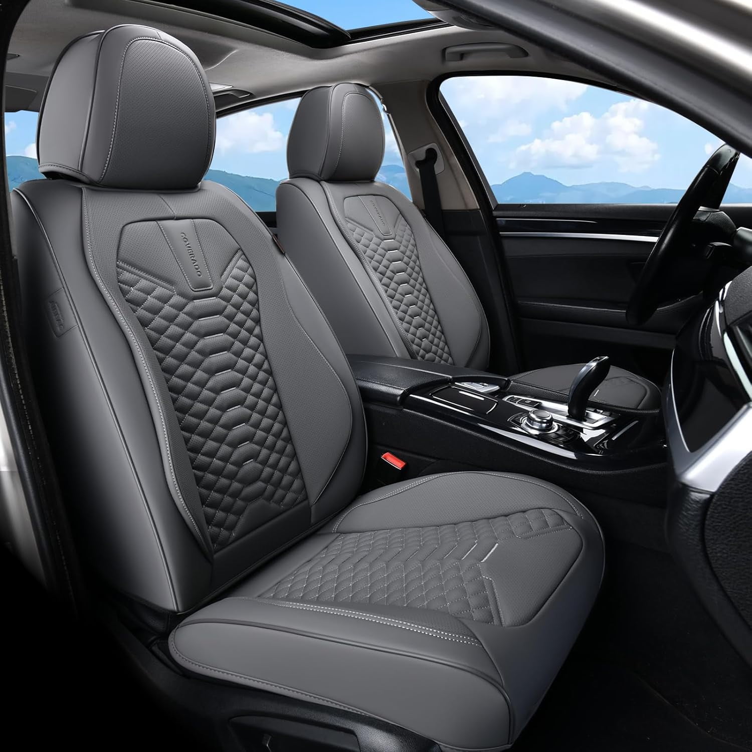 Coverado Gray Car Seat Covers Full Set, Premium Leather Front and Rear Split Bench Cover, Automotive Seat Protectors Universal Fit for Most Cars, SUVs and Trucks