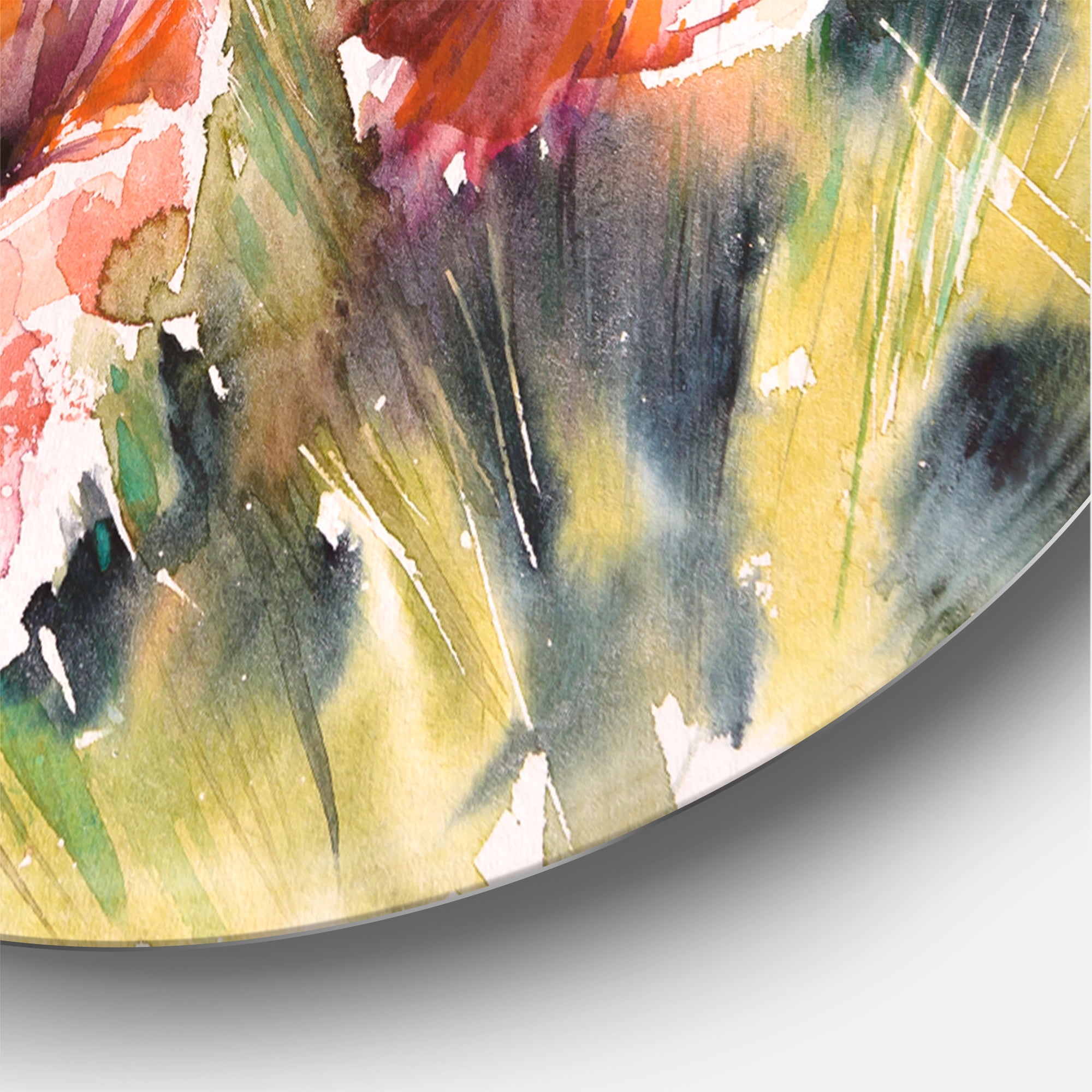 Designart 'Abstract Red Poppy On A Field' Traditional Circle Metal Wall Art 11x11 - Disc of 11