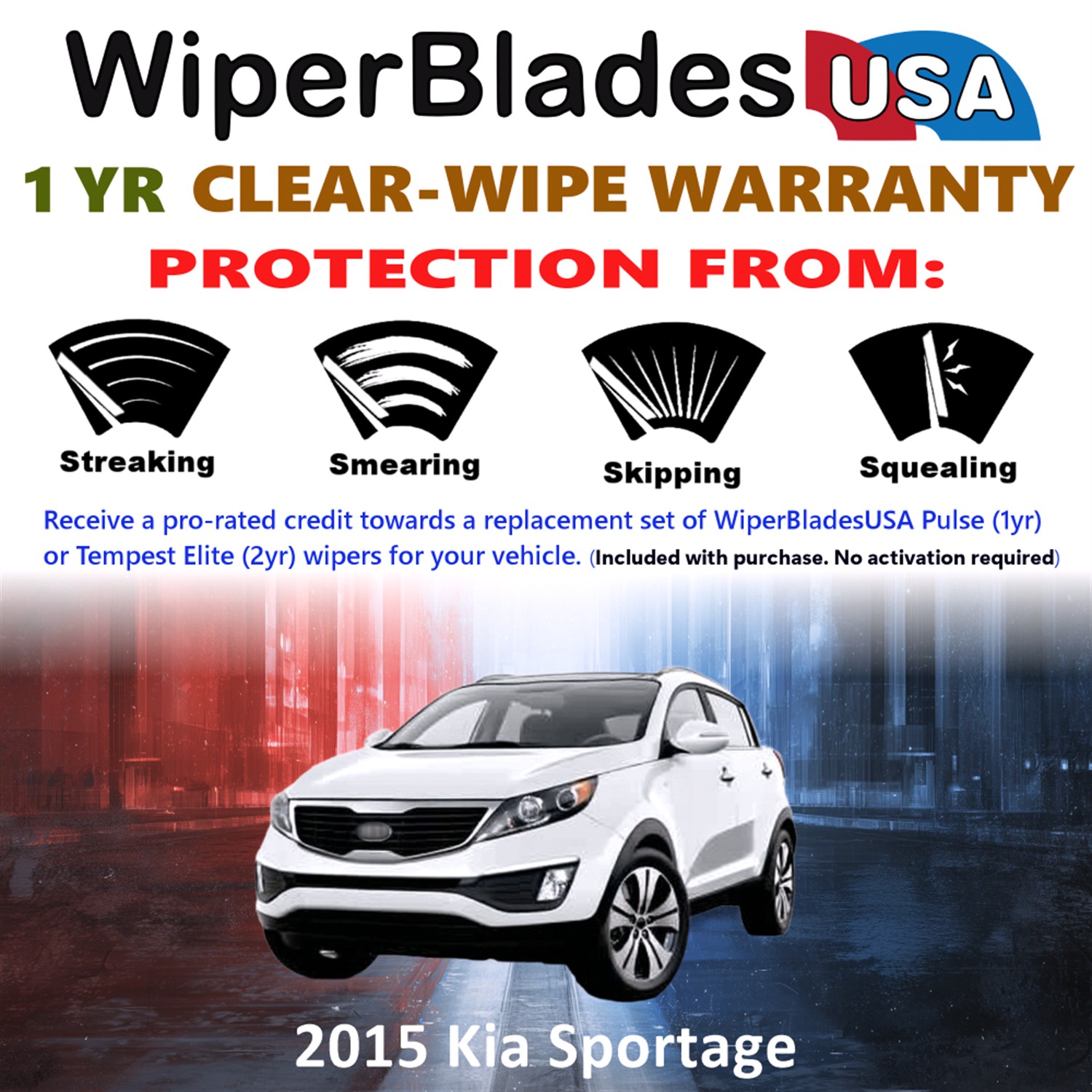 2015 Kia Sportage Beam Wiper Blades Wipers w/1yr Warranty (Set of 3) w/Rear Wiper (WiperBladesUSA)