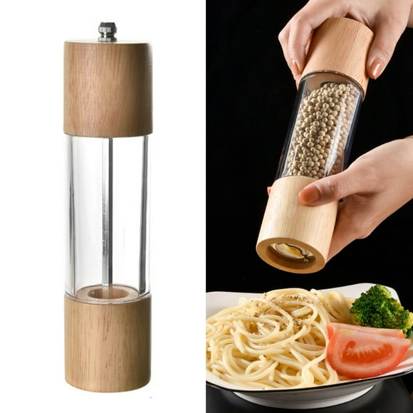Acrylic Salt Pepper Grinder Tool, Multifunctional Adjustable Coarseness Manual Refillable Spice Mill with Dual Wooden Head Design for Kitchen Herb Spice Mill