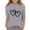 thumbnail image 2 of Curuila Children Girls Tops Casual Heart Print Crew Neck Loose 3/4 Sleeves T Shirt Grey Size 10-11 Years, 2 of 3