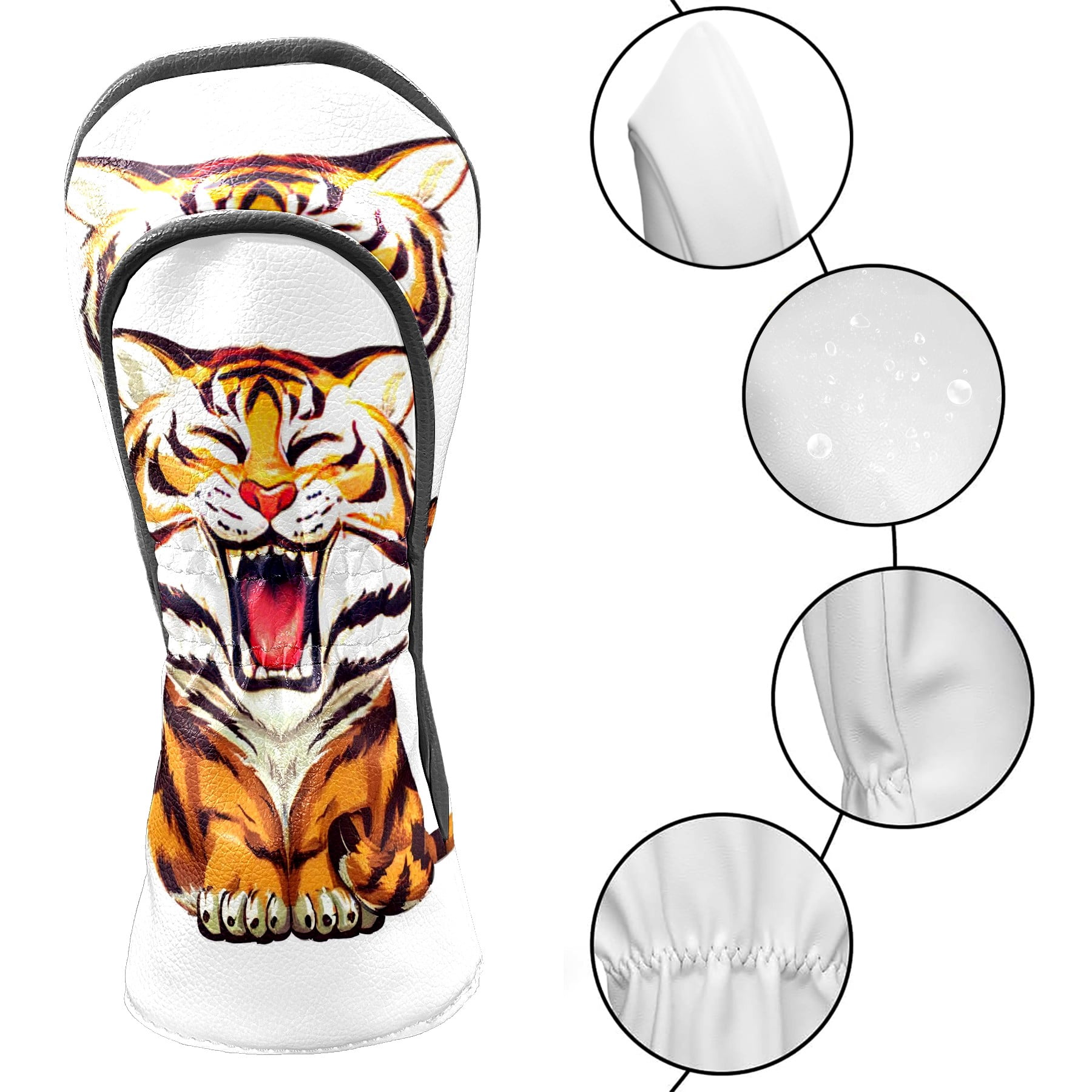 Golf Club Covers, Tiger Premium PU Leather Driver Hybrid Putter Head Covers with Velvet Lining, Waterproof Golf Gifts for Men Women
