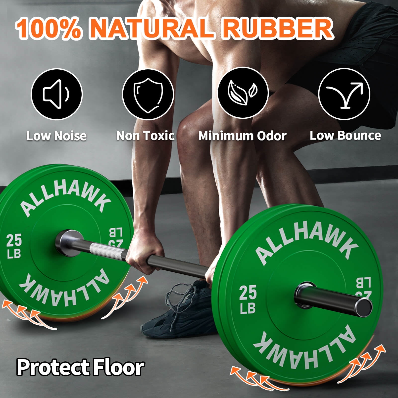 Allhawk 30LB 2-inch Olympic Rubber Bumper Plates, 10/15/25/35/45lb Barbell Weight Plates Set with Steel Ring for Strength Training, Weightlifting, Crossfit at Home Gym