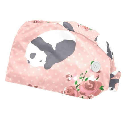 

2PCS Working Cap with Buttons and Sweatband Adjustable Tie Back Hats Bouffant Caps Panda Scrub Turban Hat