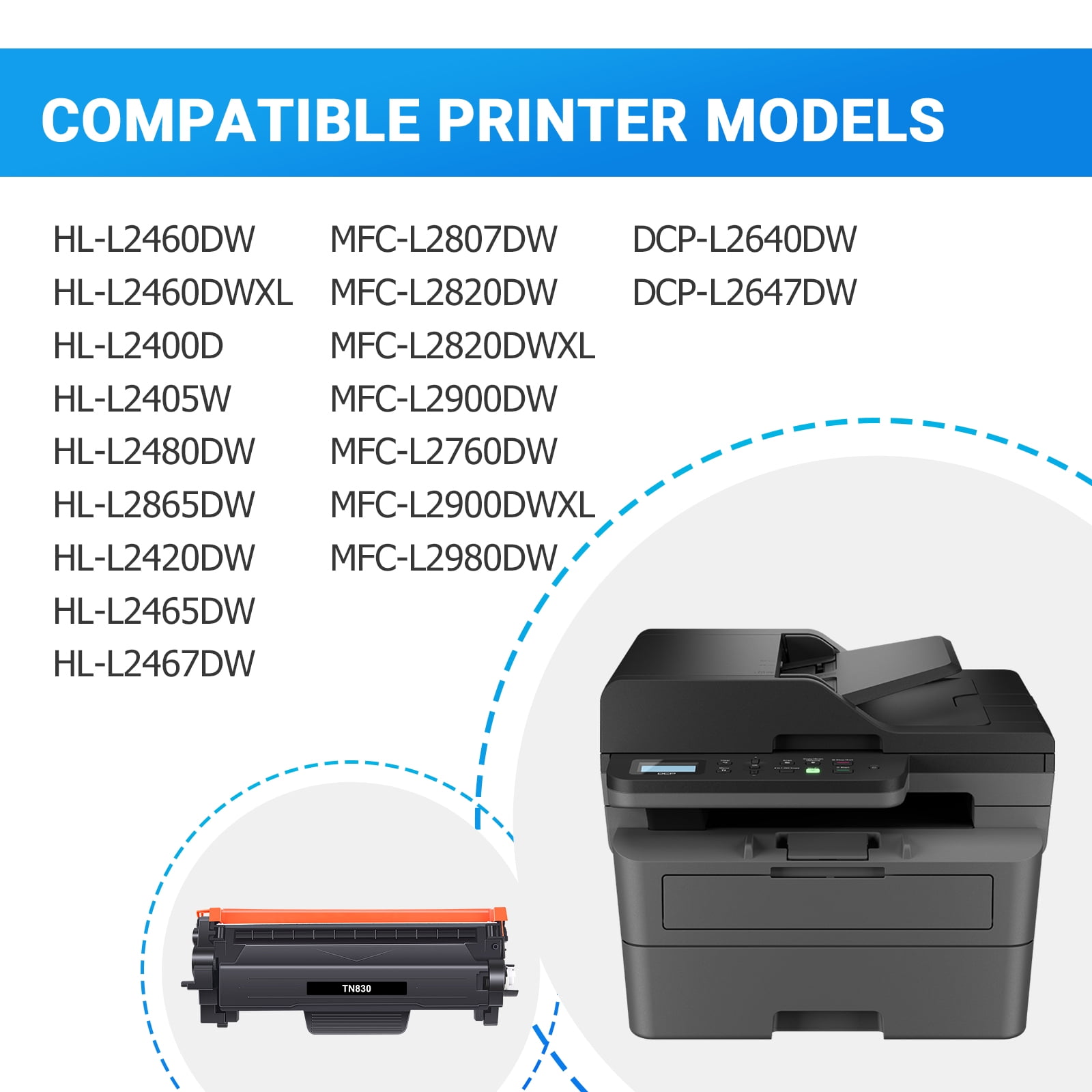 TN830 Toner Cartridge 830 Black Compatible for Brother TN830 TN830XL TN-830 TN-830XL DCP-L2640DW HL-L2460DW HL-L2405W HL-L2400D HL-L2480DW MFC-L2820DW MFC-L2820DW XL Printers 4-Pack