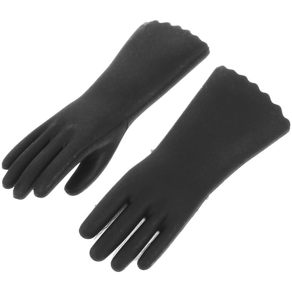 ROSENICE 1 Pair Miniature Gloves Decors for Doll House Props in Black Plastic with Reusable Feature