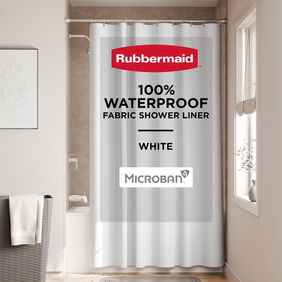 Rubbermaid White Waterproof Fabric Shower Liner, 70" x 72"