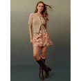 thumbnail image 2 of Apricot Floral Print High-Waist Button-Front A-Line Denim Mini Skirt, 2 of 28