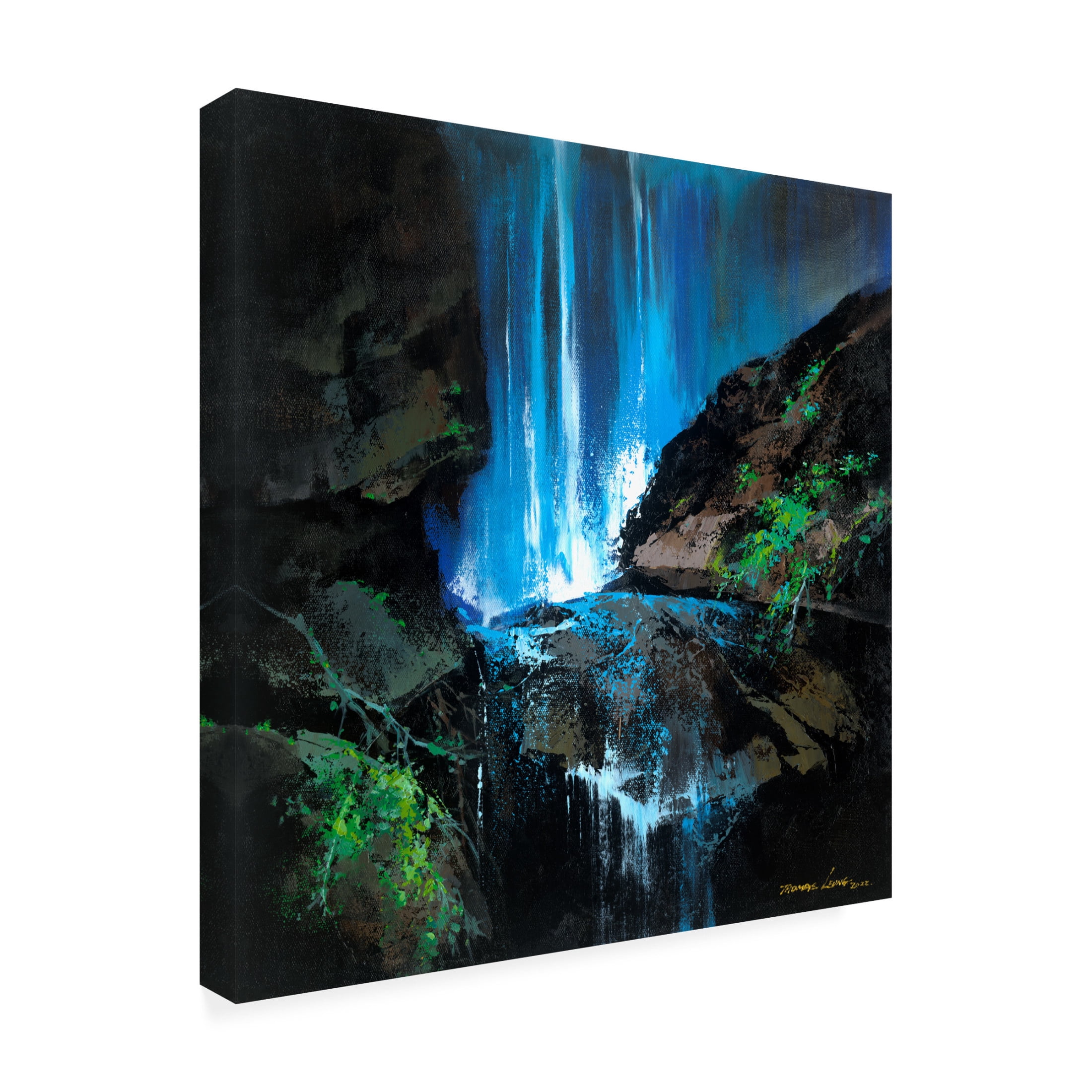 Canvas Wall Art - Thomas Leung 'Wet Rocks Under The Fall' Wall Art for Living Room, Bedroom, or Office Décor by Trademark Fine Art - 14 x 14 Inches