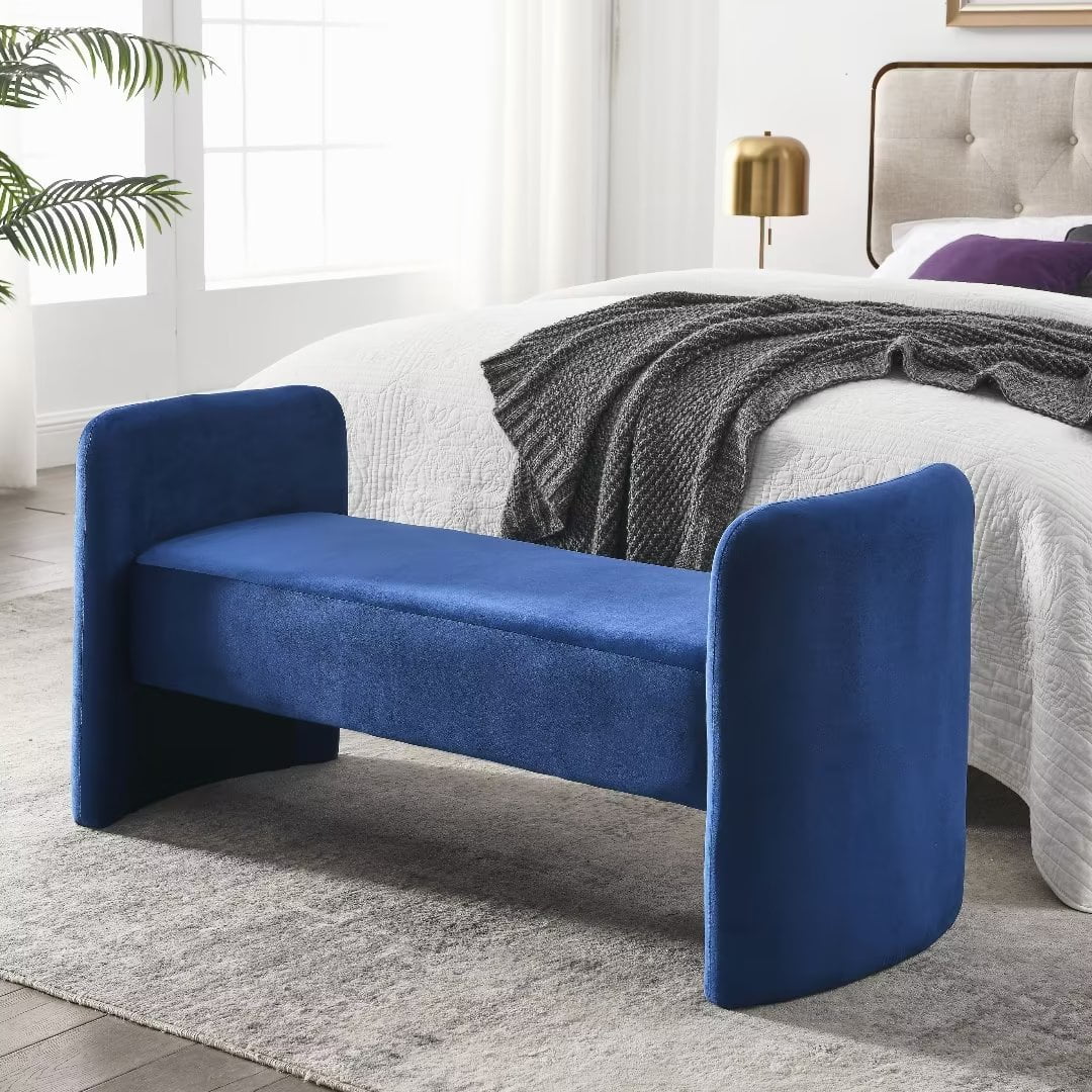 52" Velvet Upholstered Bench, Hshaped Bench Ottoman for End of Bed
