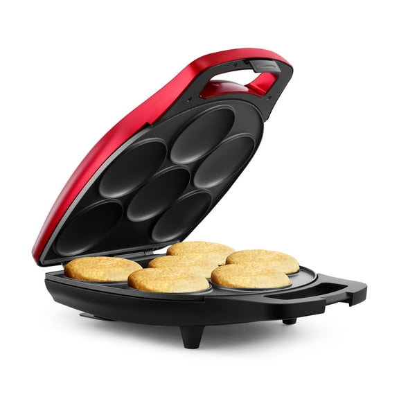 Holstein Housewares 6-Section Arepa Maker – Electric Nonstick Multi-Snack Press for Arepas, Pupusas, Mini Pancakes, Tortillas, Eggs, Keto Snacks & More – Easy Quick Breakfast Metallic Red/Black
