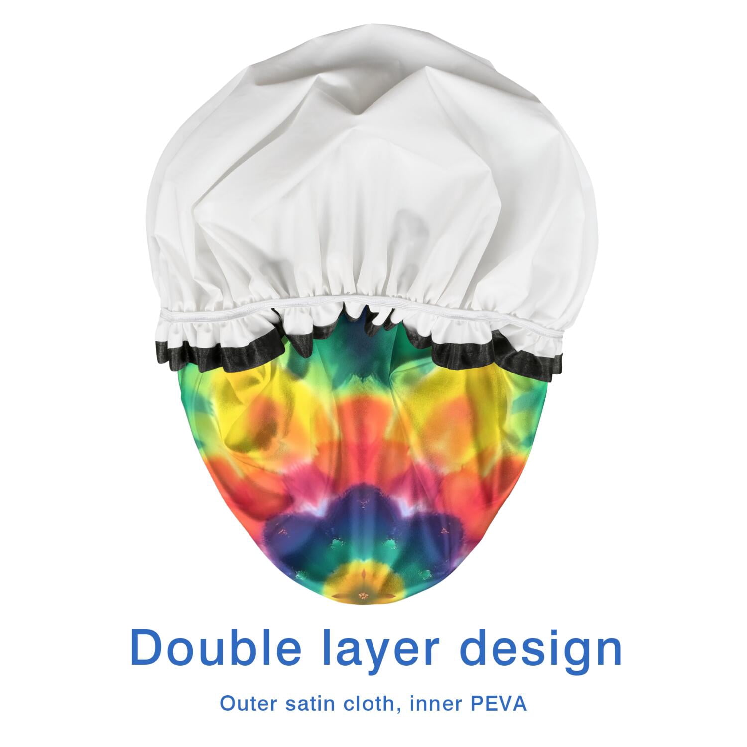 Shower Caps,Colorful Rainbow Tie Dye Spiral Pattern Waterproof Shower Cap for Women 4 Pieces,Double Reusable Hair Cover for Shower PEVA Elastic Stretch Hem