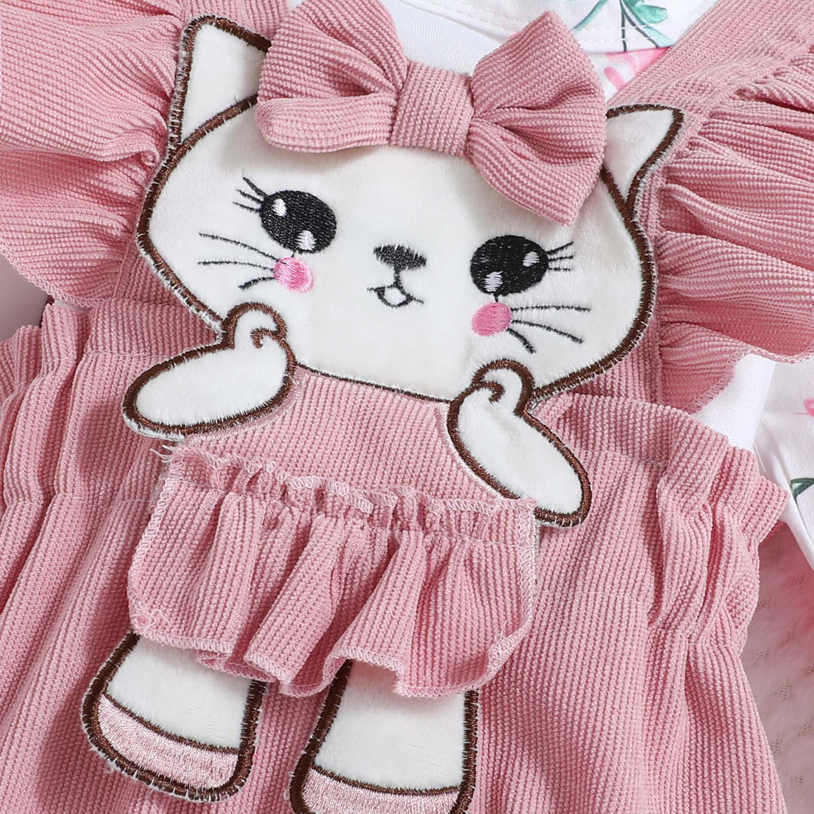 Karoyedx Baby Girls' Clothing Baby Girl Clothes Fall Winter Outfit Infant Girl Long Sleeve Ruffle Romper One Piece Jumpsuit with Headband Pink Size,0-3 Months