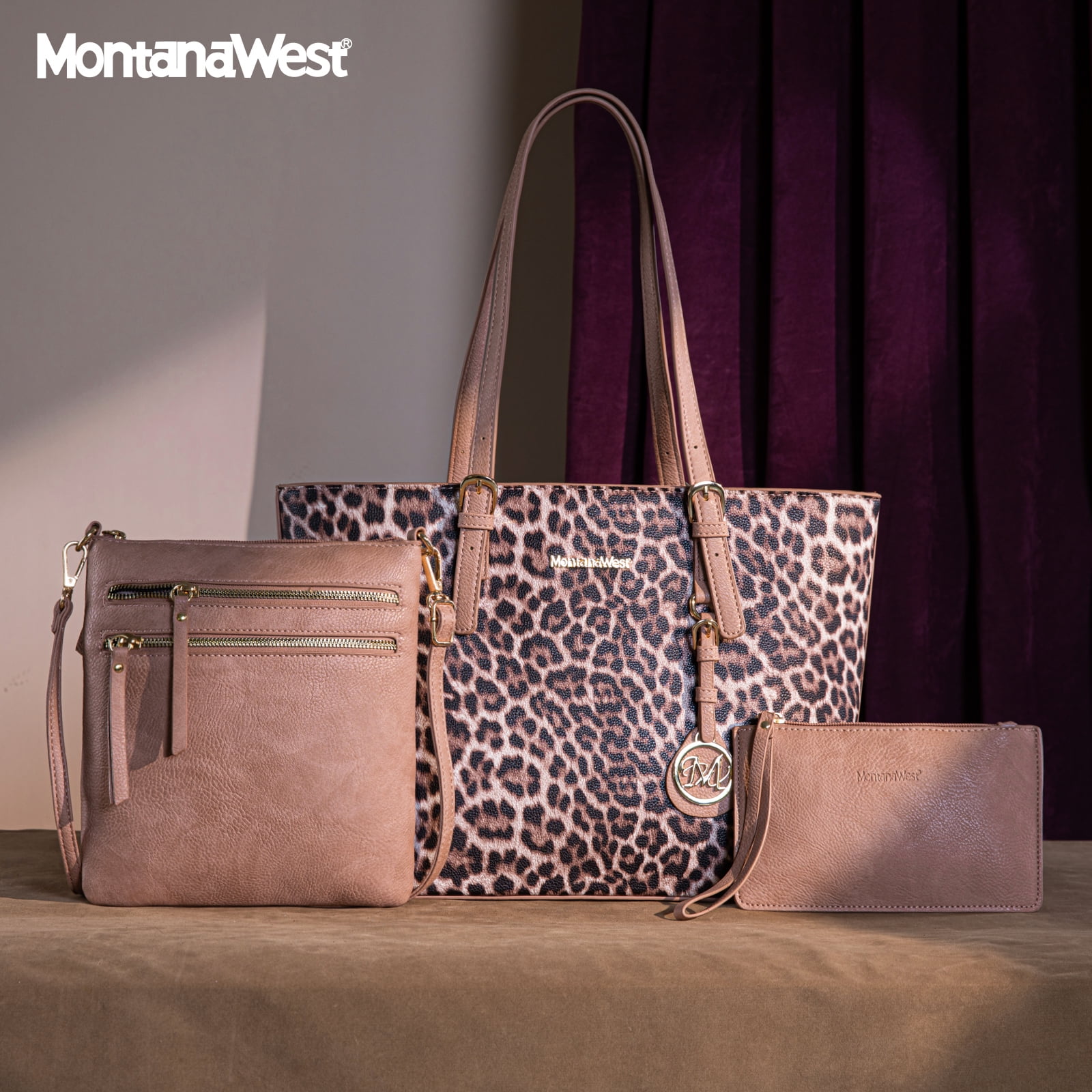 Montana West Purses for Women Tote Bag 3Pcs Set Leopard Print Satchel Handbags