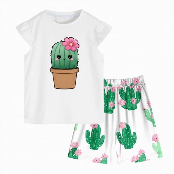 TOWED22 Kids Toddler Girl Sweet Summer Clothing 2 Piece Sleeveless Tank Shirts and Shorts Adorable Casual Sets with Pockets(Green,6-7 Y)