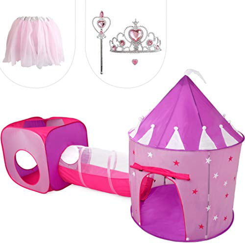 gift for girls, princess tent with tunnel, kids castle playhouse & princess  dress up pop up play tent set, toddlers toy birthday gift present for age  