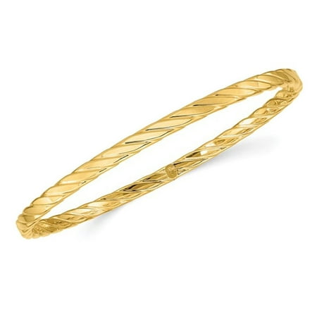 10K Yellow Gold Textured Twist Slip-on Bangle Bracelet