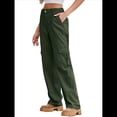 thumbnail image 3 of Pantalones Cargo de Cintura Alta para Mujer, Pantalones Casuales de Pierna con 6 Bolsillos. Verde M, 3 of 8