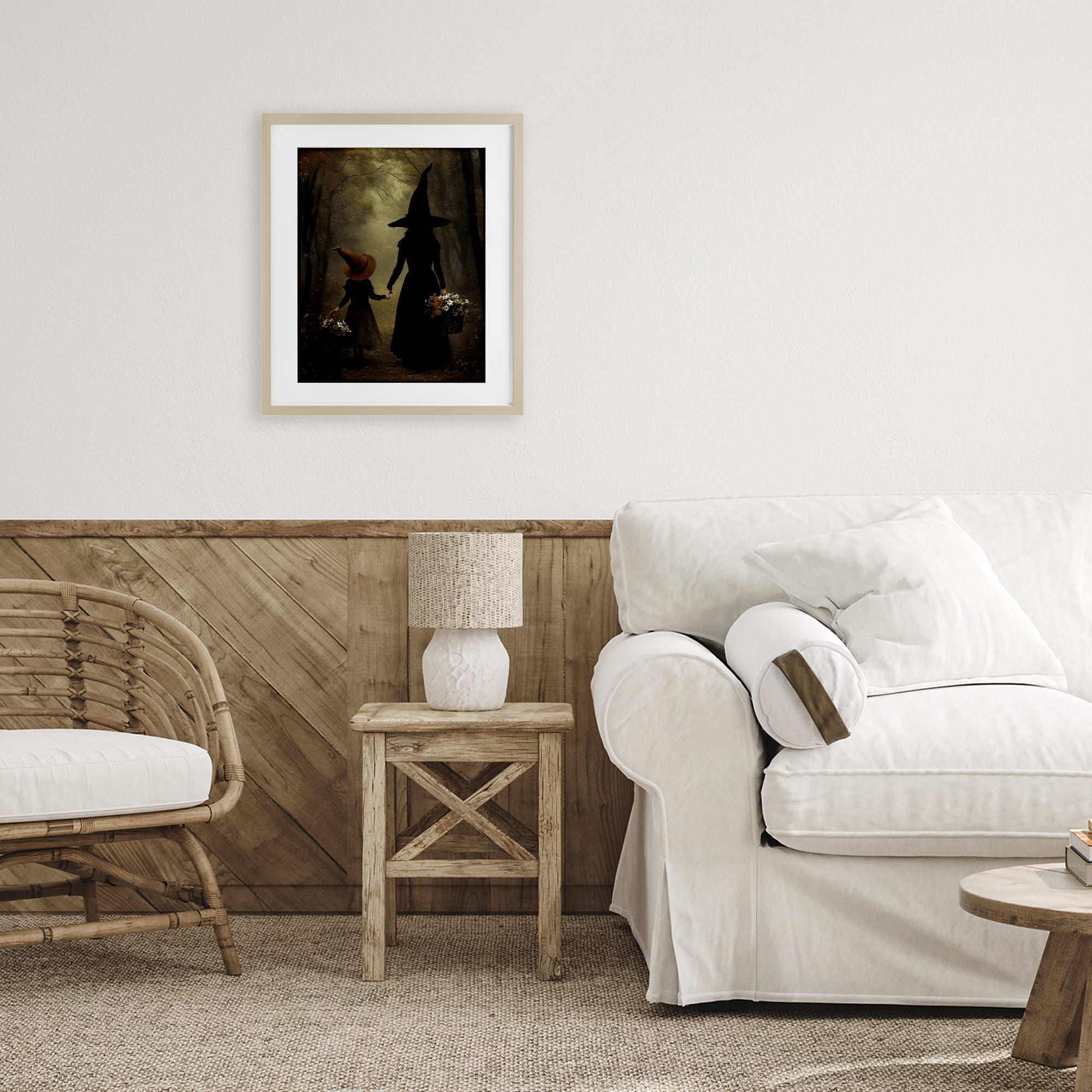 Witch & Daughter Mystical Forest Birch Framed Print Under Glass, design by Arlington Prints