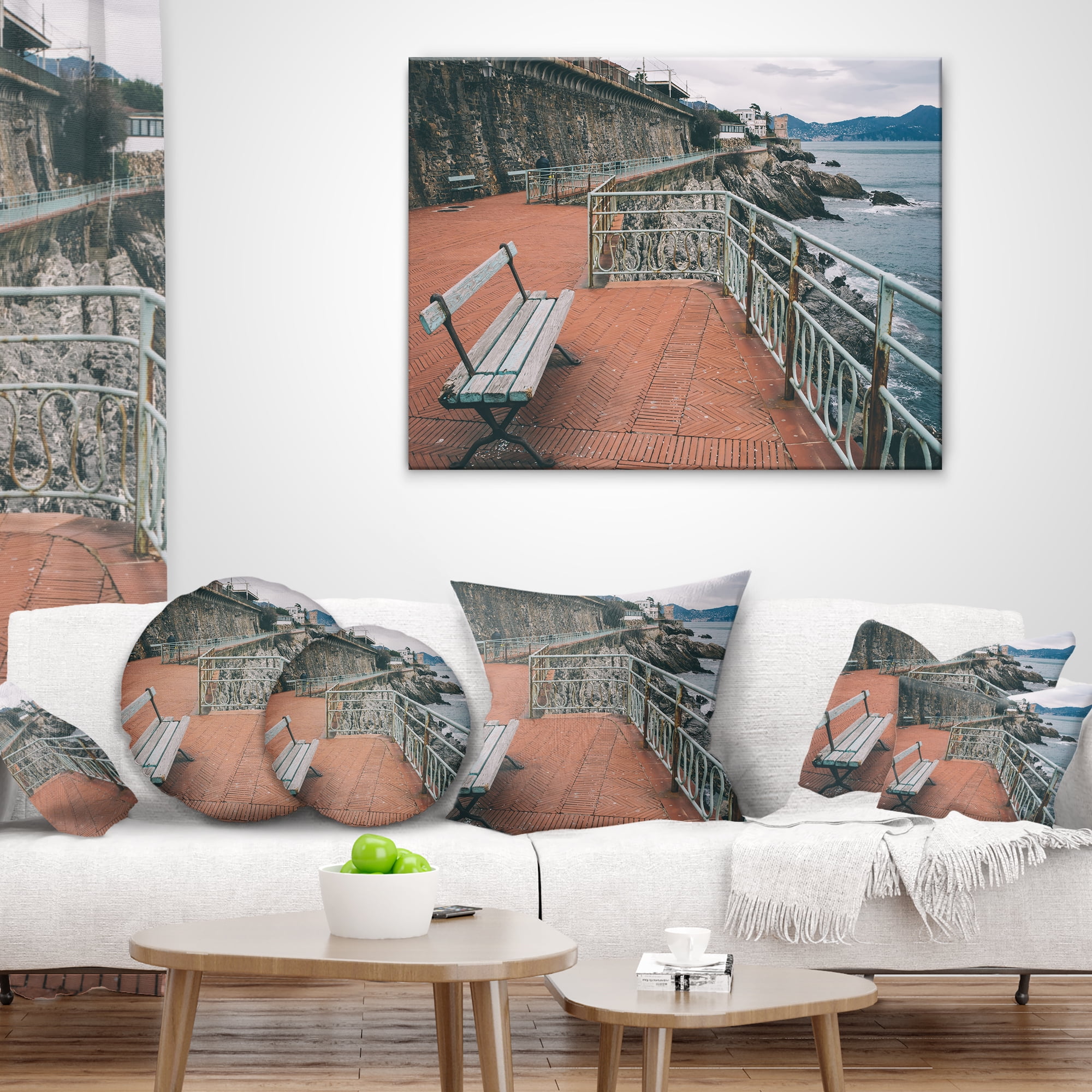Designart Seating in Genoa Nervi Coast - Seashore Throw Pillow - 18x18